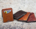 Compact handmade leather moneyclip wallet by Mark of Legend, available from Yisipho in Tan, Brown and Chocolate.