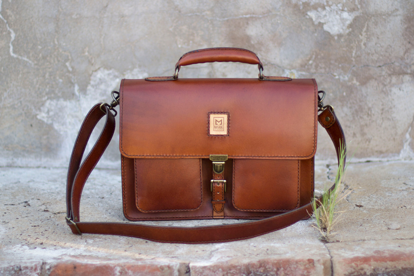 Brown handmade leather briefcase